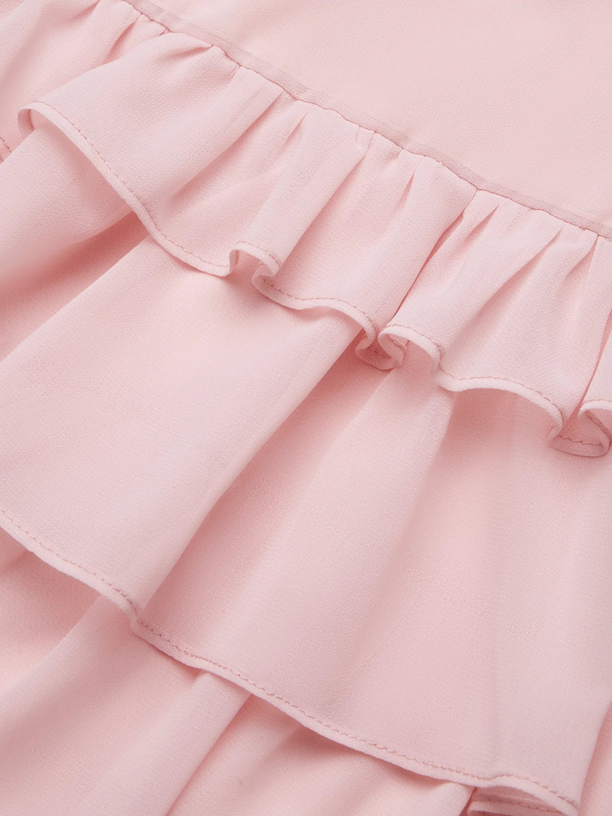 Pink Ruffle Tiered Chiffon Halter Neck Sleeveless A-Line Two-piece Set Top with Skirt