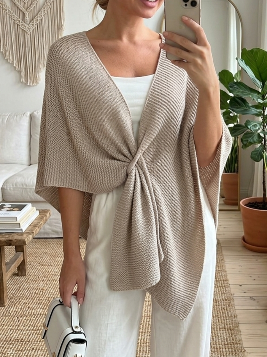 Cozy Pull-through Solid-color Knit Shawl Cardigan