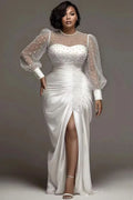 Pearl Beaded Satin Mermaid Evening Gown