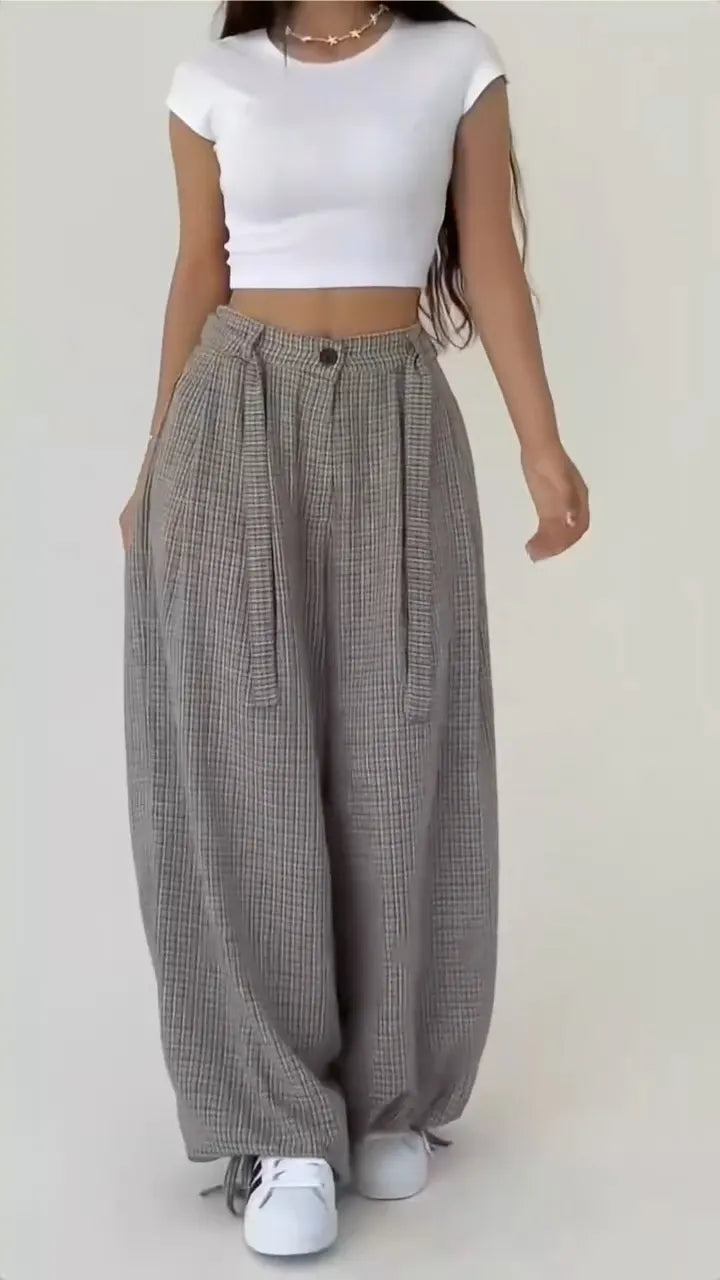Plaid Baggy Wide Leg Pants