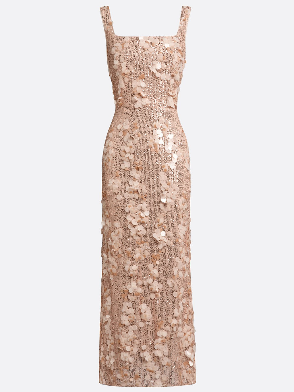 Champagne Glitter Sequin Square Neck Sleeveless Mermaid Midi Dress