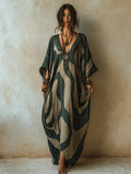 Abstract Print Linen Kaftan Maxi Dress