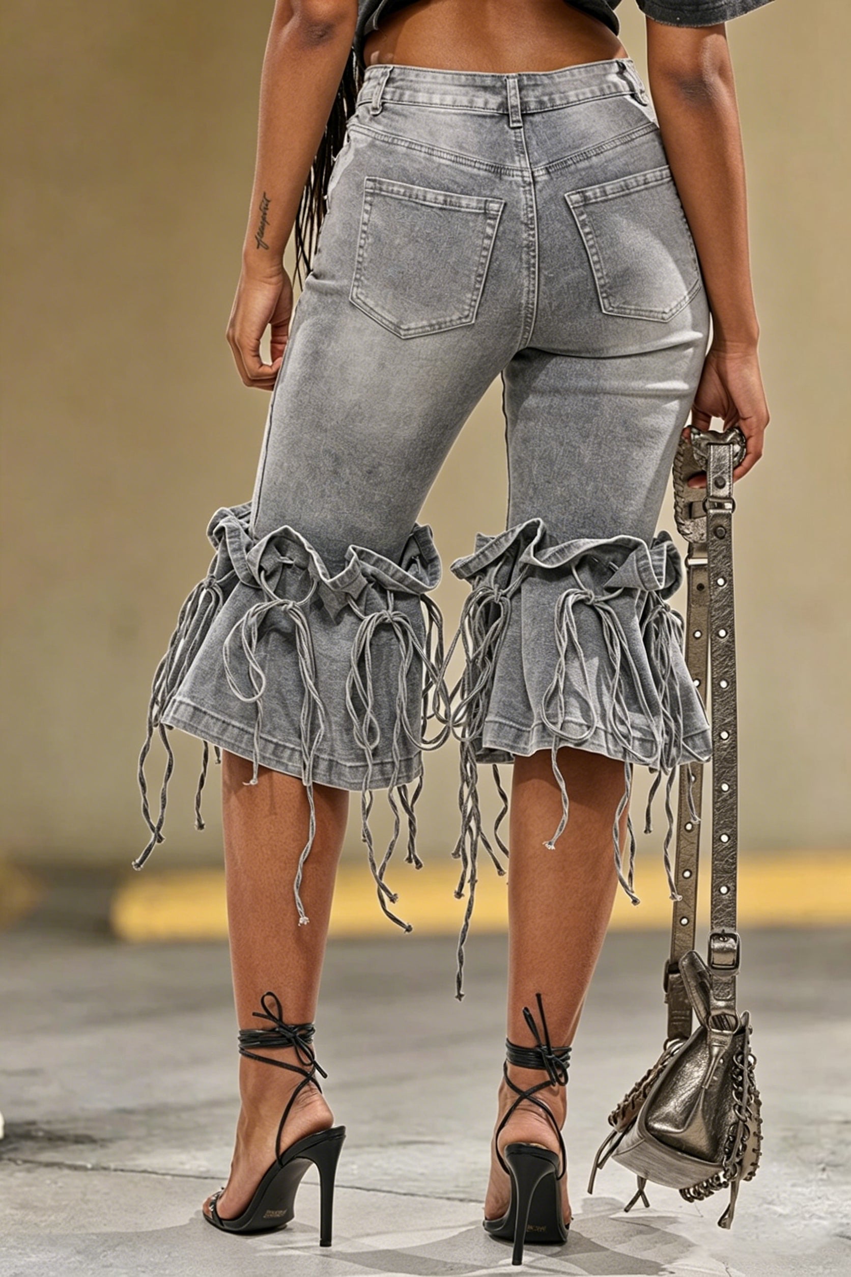 Women's Fashion Flounce Hem Tie Front Willow Jeans