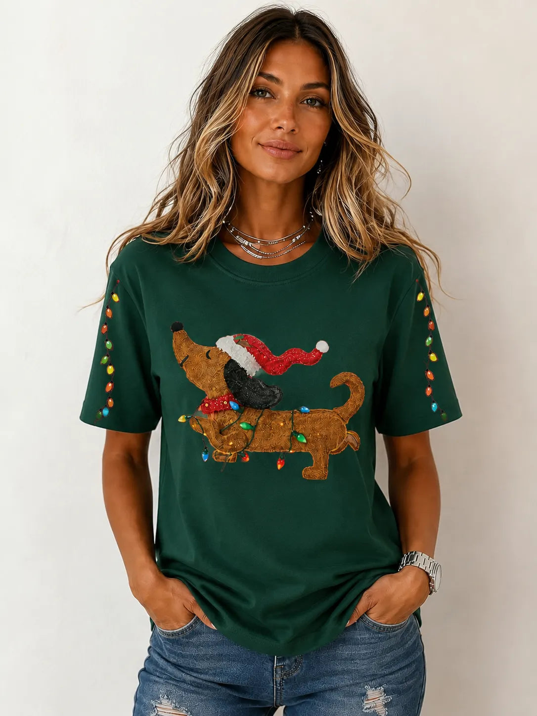 Dachshund Christmas Lights Graphic T‑Shirt