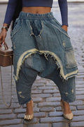 Stylish Frayed Hem Drop-Crotch Jeans for Women