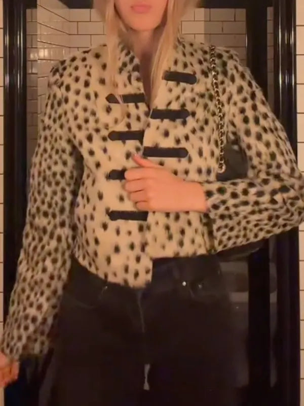 Leopard Print Toggle Fuzzy Jacket