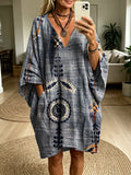 Women's Bohemian Floral Art Print Casual Fashion Batwing Sleeve Dress