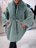 Faux Fur Collar Belted Long Coat