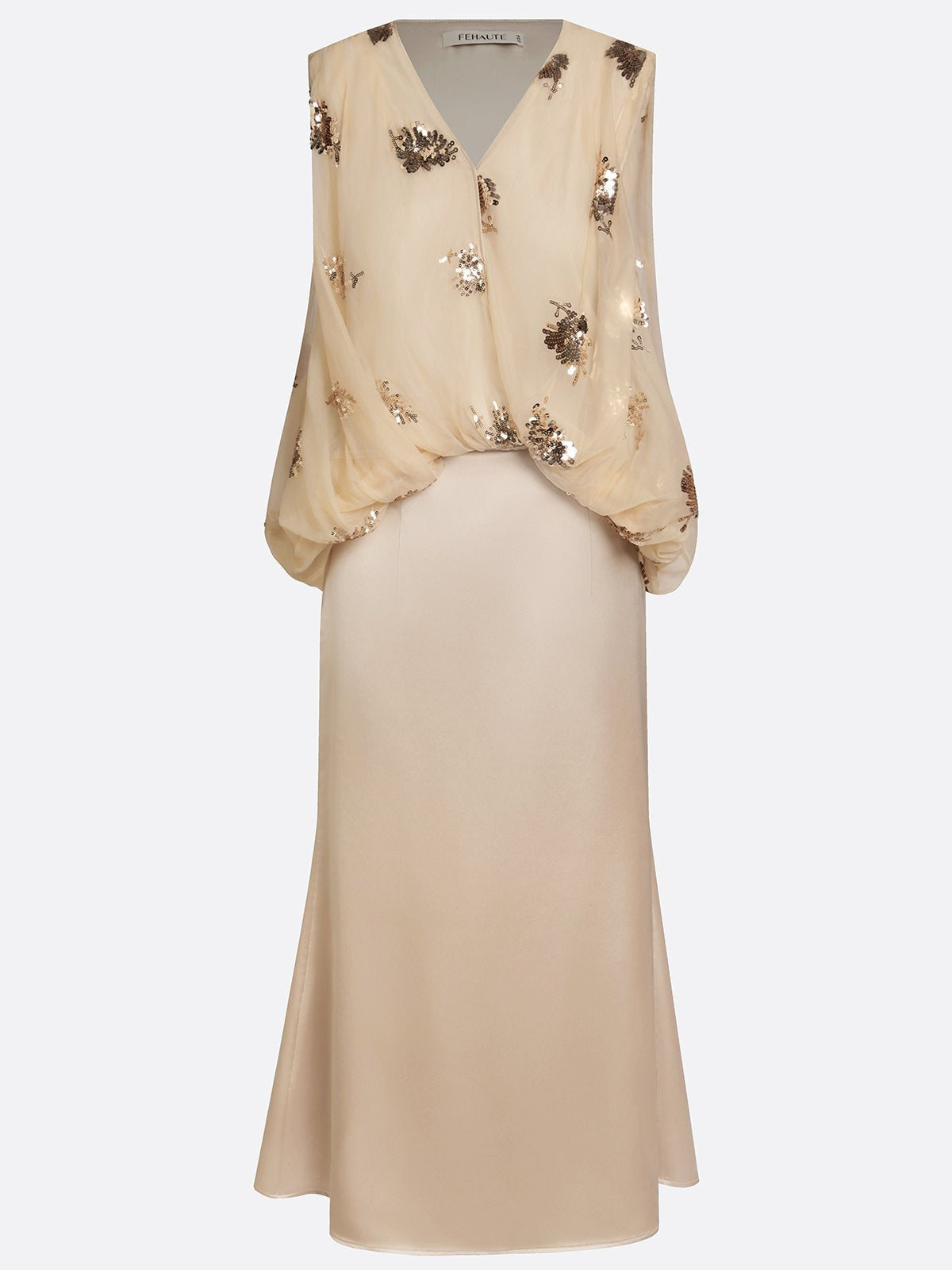 Women Champagne Glitter V Neck Sleeveless Dressy Top With Skirt Two-Piece Set