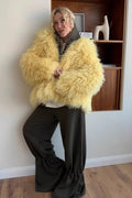 Chic Ladies' Soft Yellow Fleece Coat