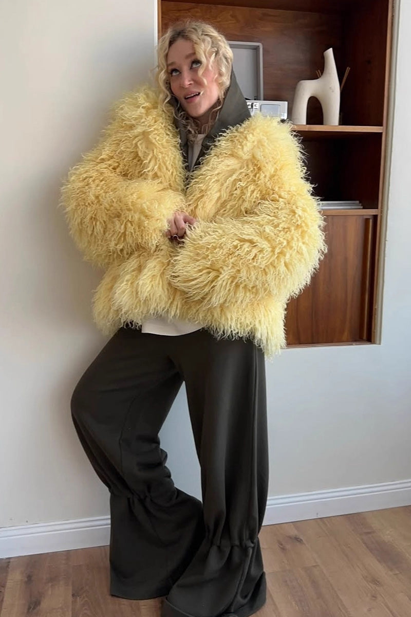 Chic Ladies' Soft Yellow Fleece Coat