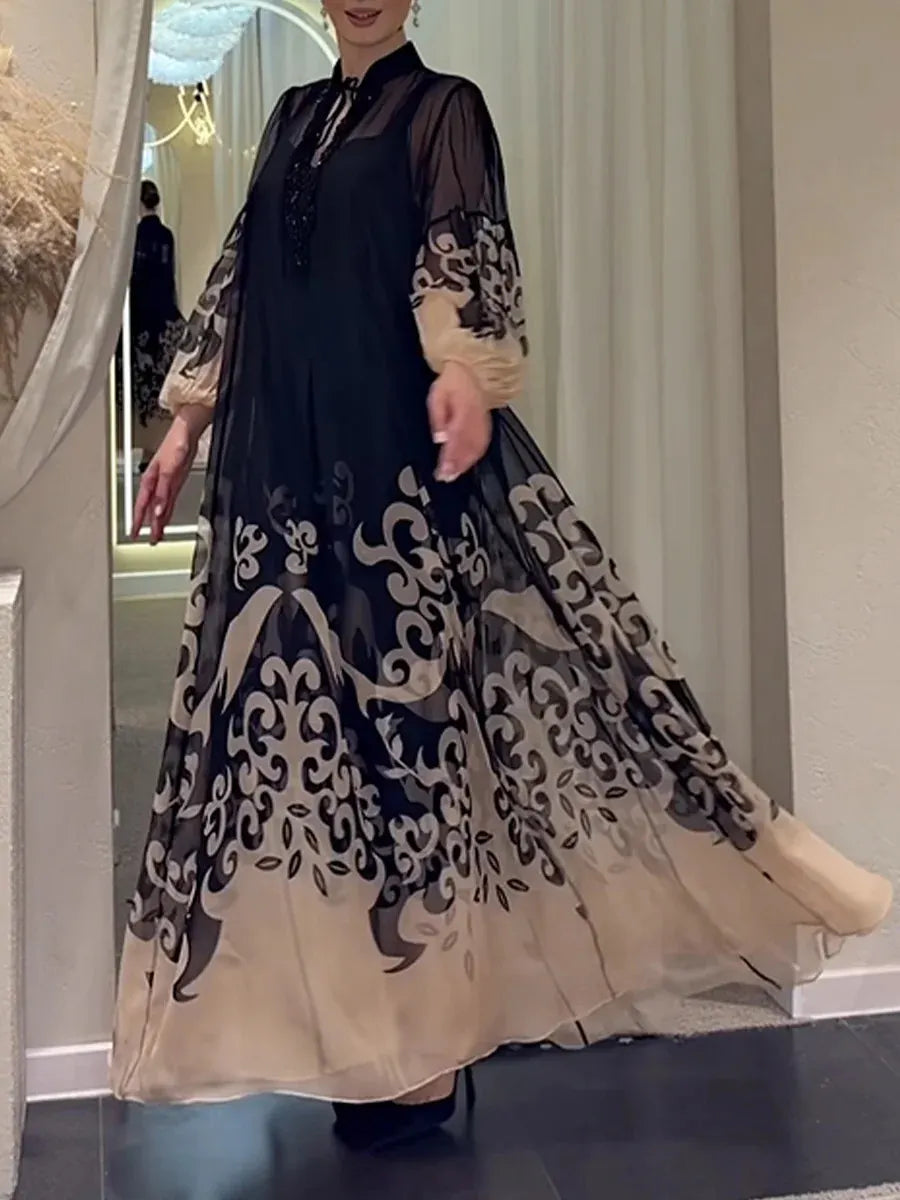 Women's V-neck Chiffon Printed Dress Set