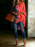 Women's Color Block Floral Cold Shoulder Asymmetrical Hem Blouse