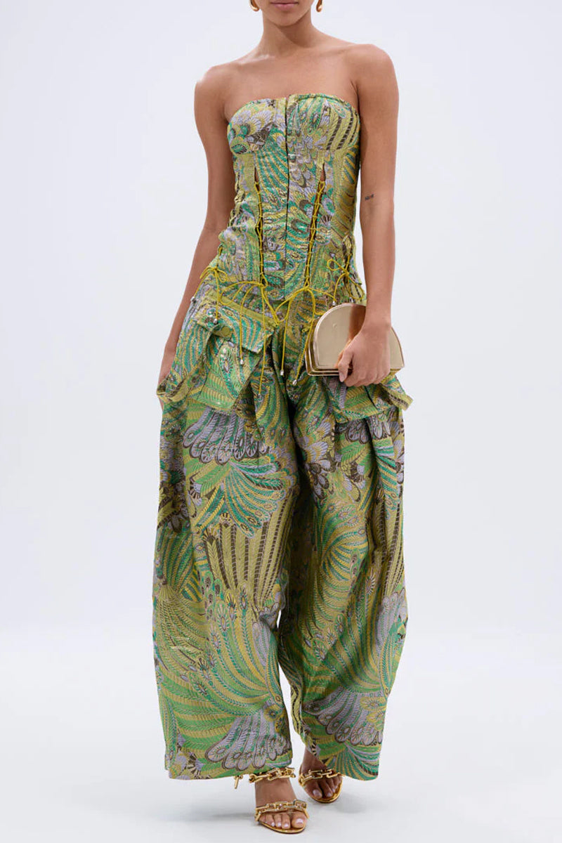 Ladies' Hot Selling Casual Spring And Summer Washed Peacock Print Wide Leg Jeans And Tops