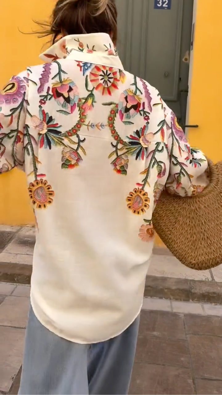 Women's Printed Casual Shirt with Turn-down Collar