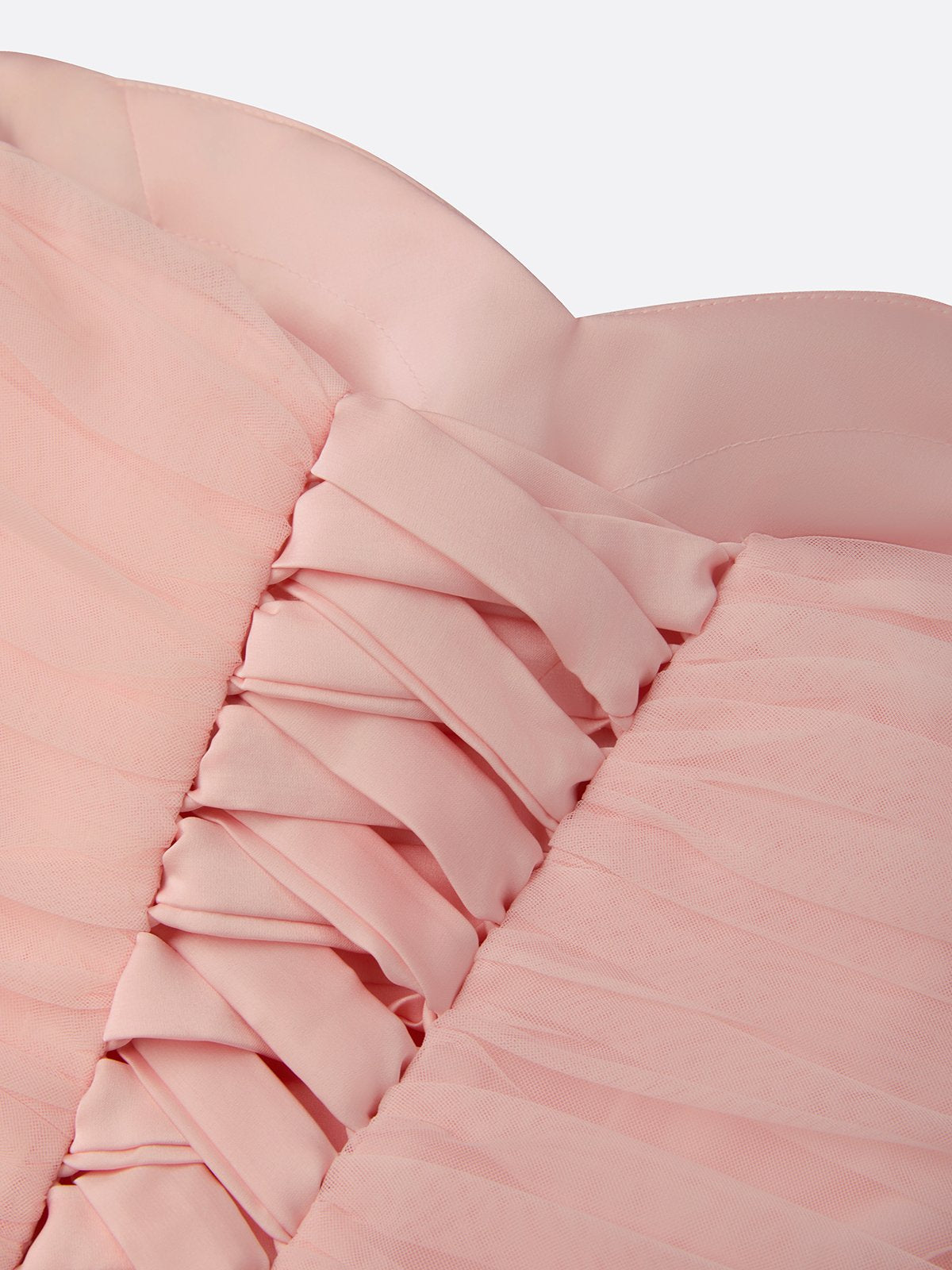 Pink Ruffled Pleated Tulle Off The Shoulder Short Sleeve A-Line Gown Dress