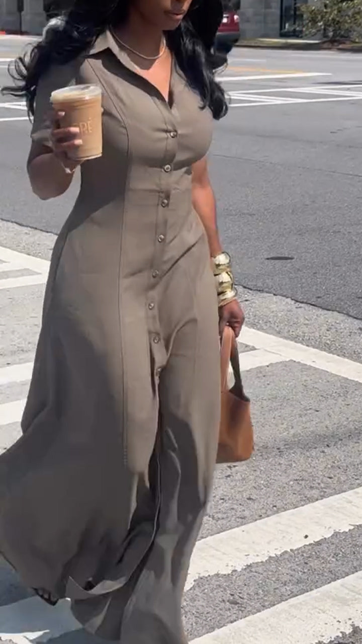 Womens Lapel Button-down Casual Dress