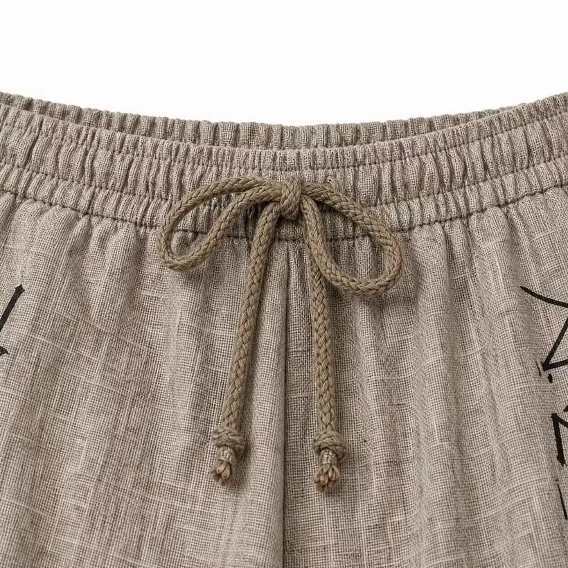 Men Viking Rune Linen Harem Pants