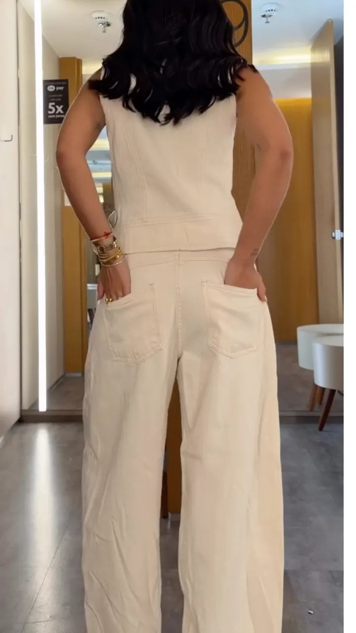 Utility Zip Vest & Wide-Leg Pants Set