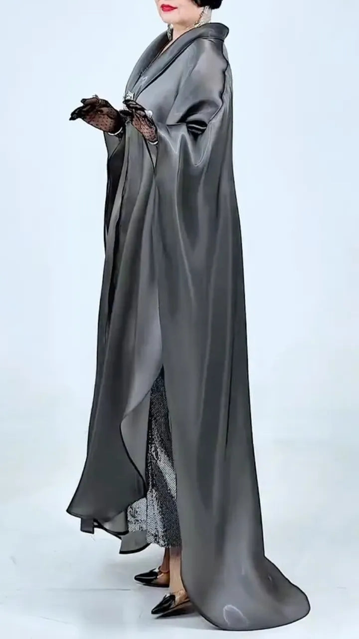 Grey Satin Abaya Long Gown