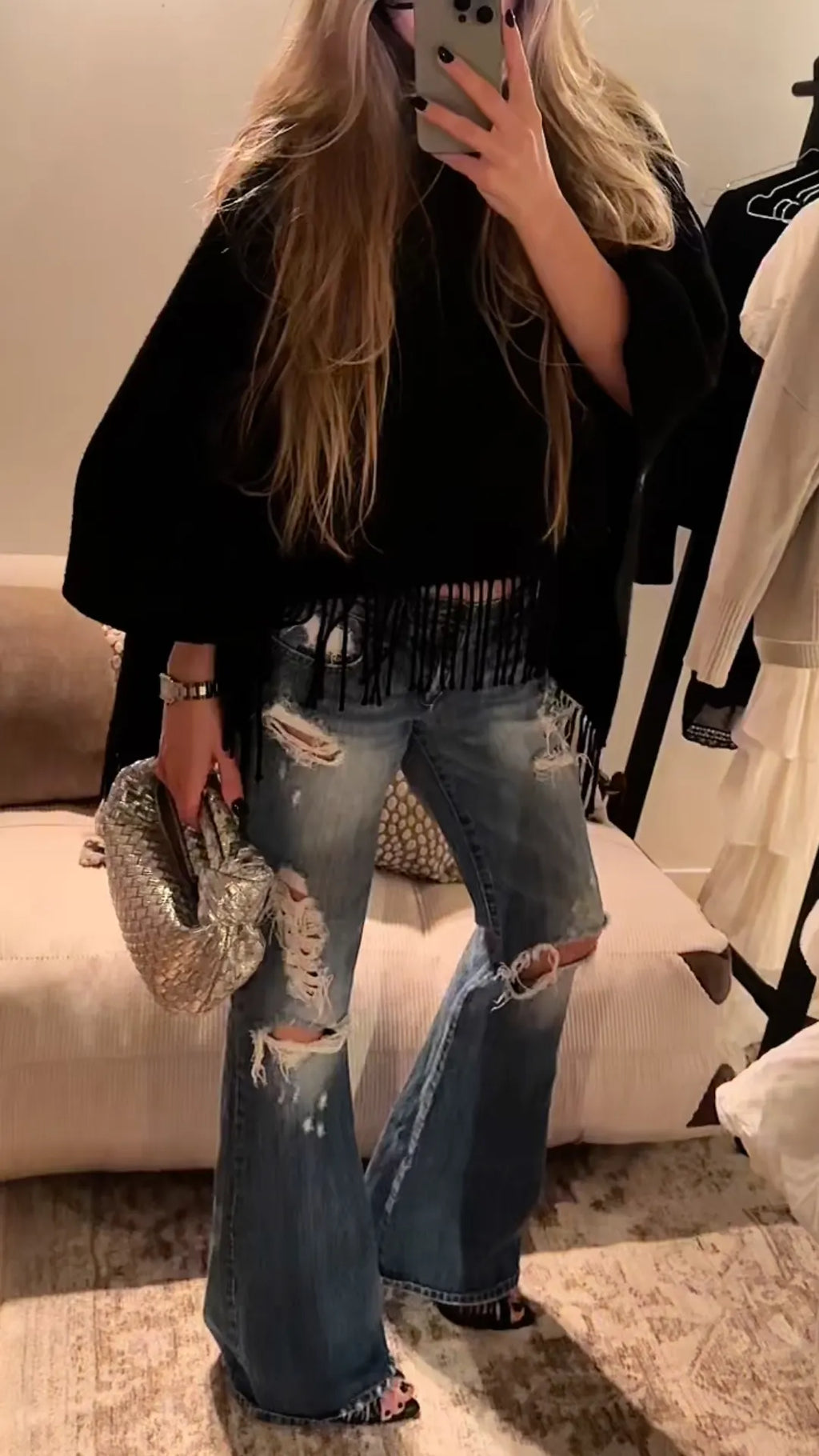 Distressed Ripped Flare Denim Jeans