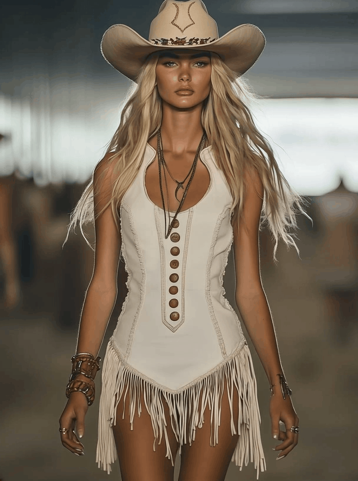銆�24-hour shipping out銆慐legant Western Chic Round Neck White Tassel Mini Dress