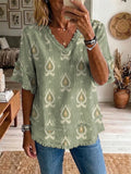 Ethnic Totem Women's Art Casual Patchwork V Collar Shirt