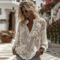 Women's Vintage Floral Embroidery Art Comfy Linen Shirts