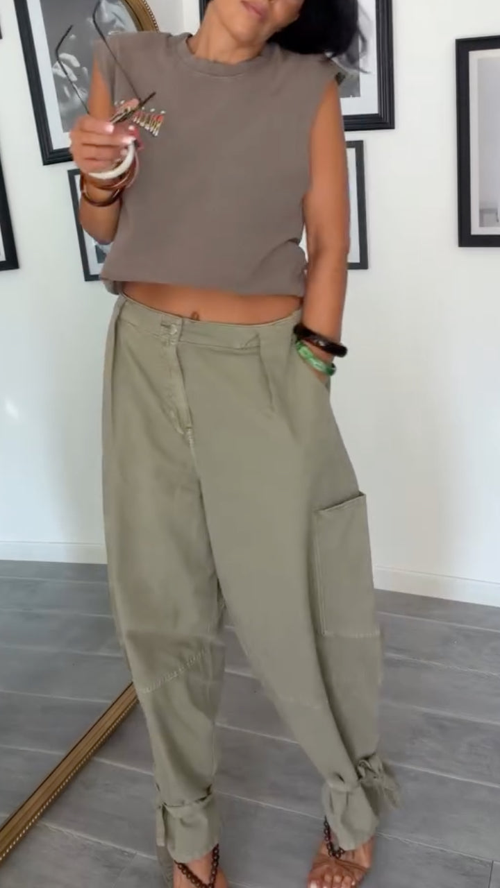 Sleeveless Crop Top & Cargo Jogger Pants Outfit