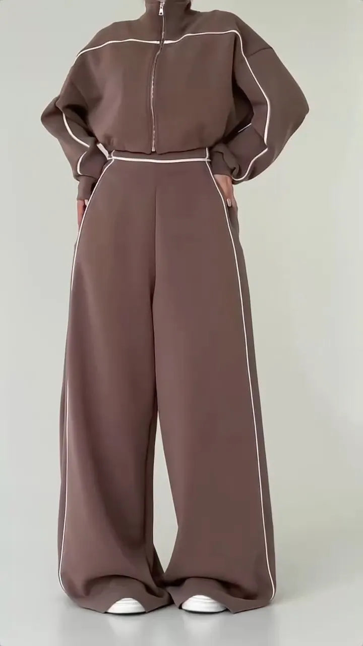 Contrast Piping Jumpsuit With Hoodie