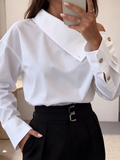 Chic Asymmetrical Button Accents White Blouse