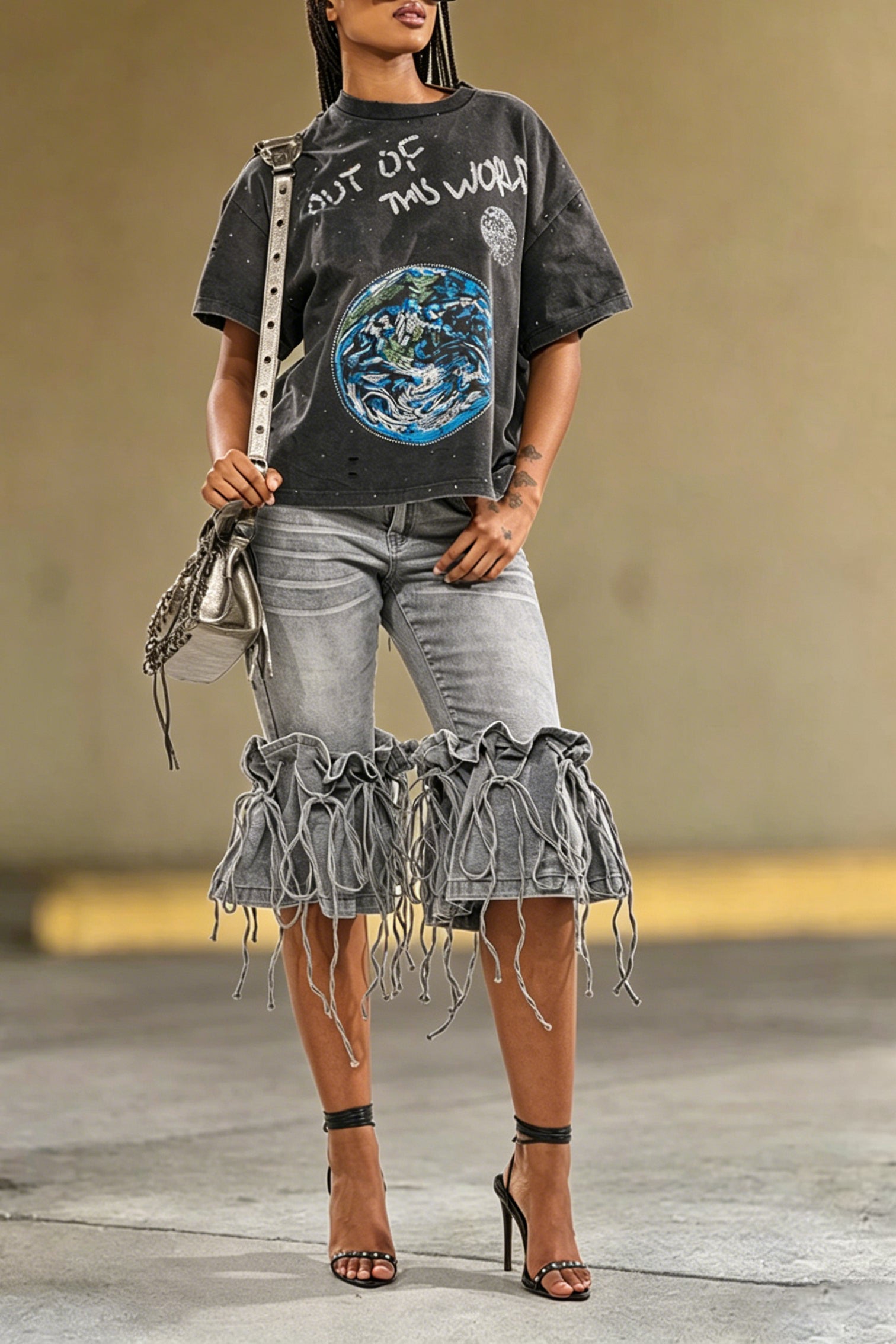 Women's Fashion Flounce Hem Tie Front Willow Jeans