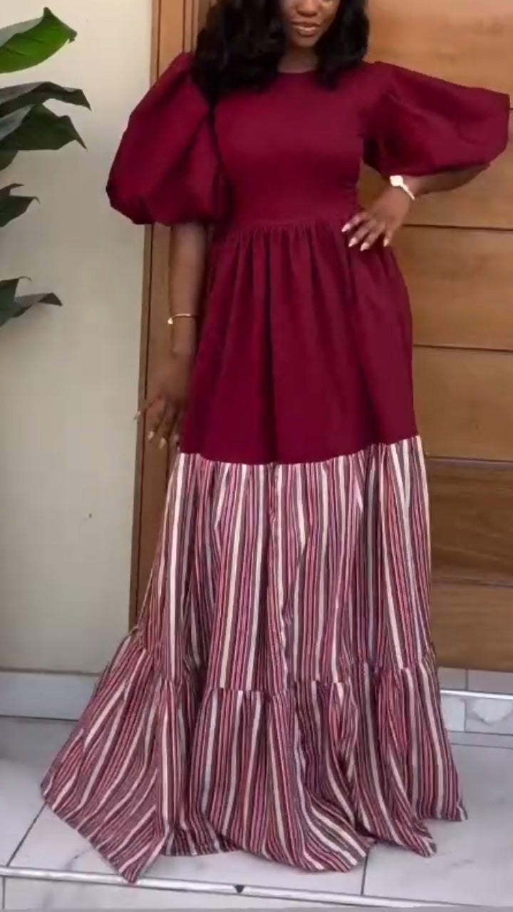 Women Round Neck Patchwork Elegant Casual Dress