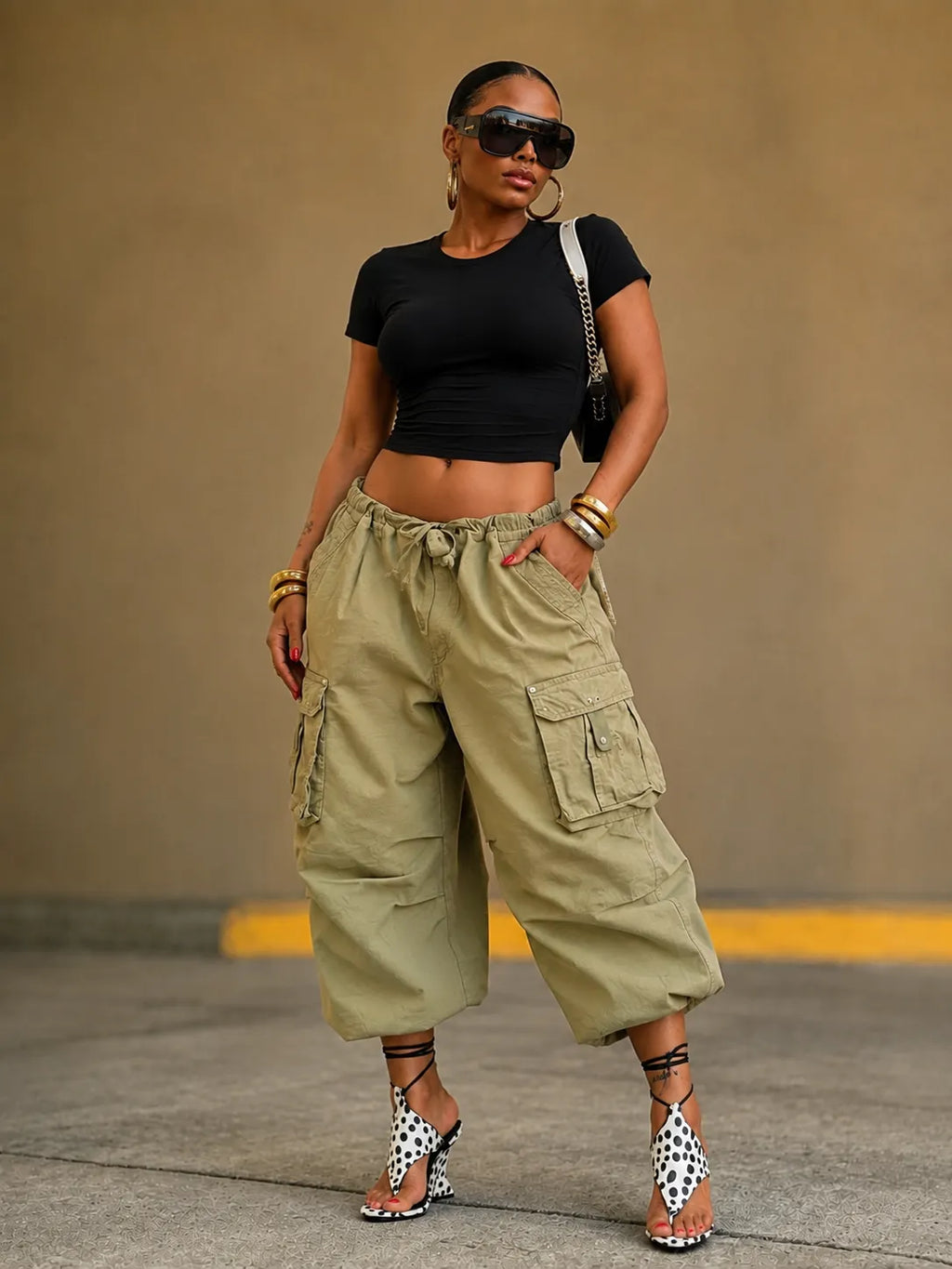 Drawstring Waist Capri Cargo Pants