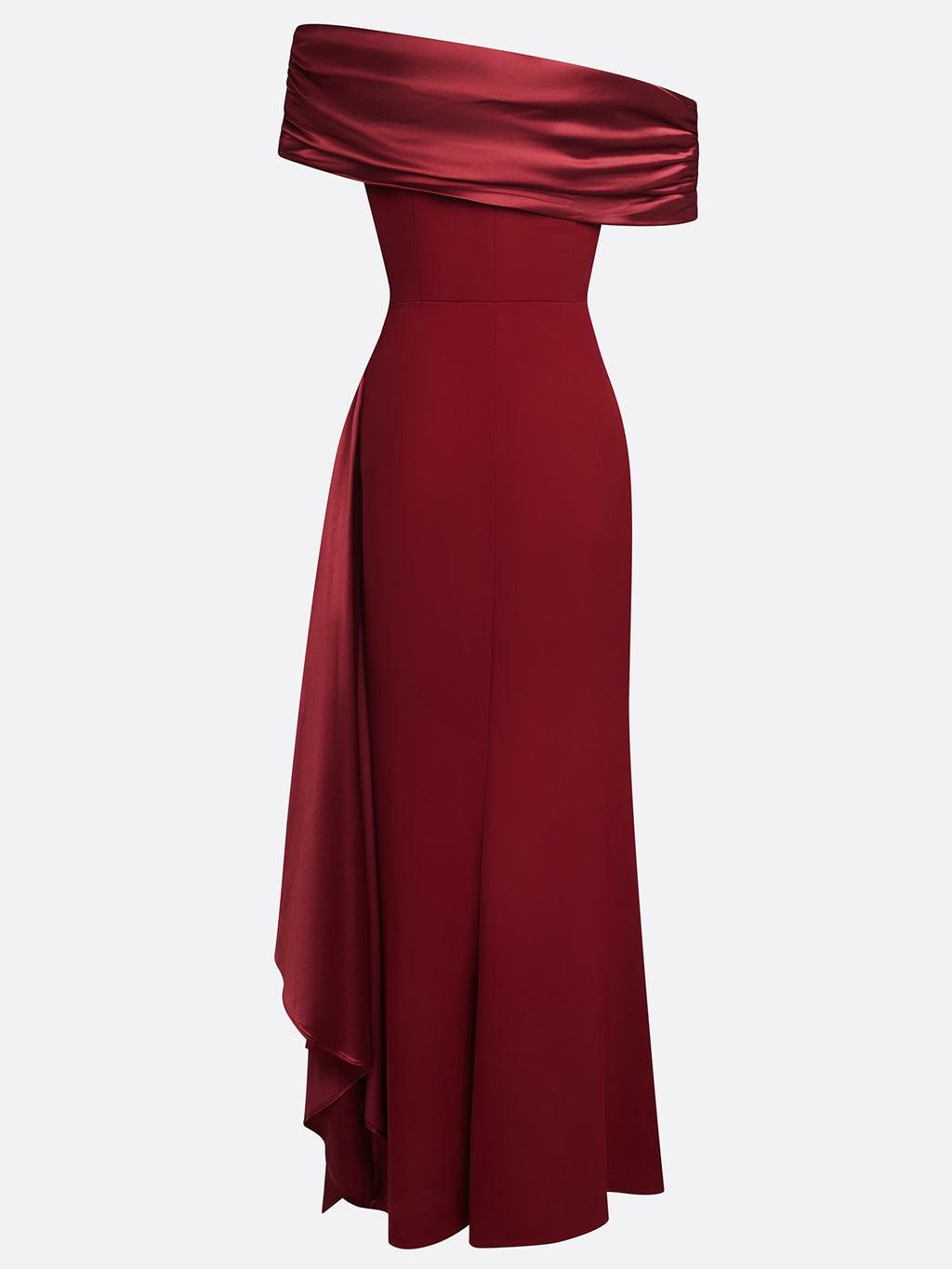 Wine Red Ruffled Classic One Shoulder Mermaid Maxi Dress