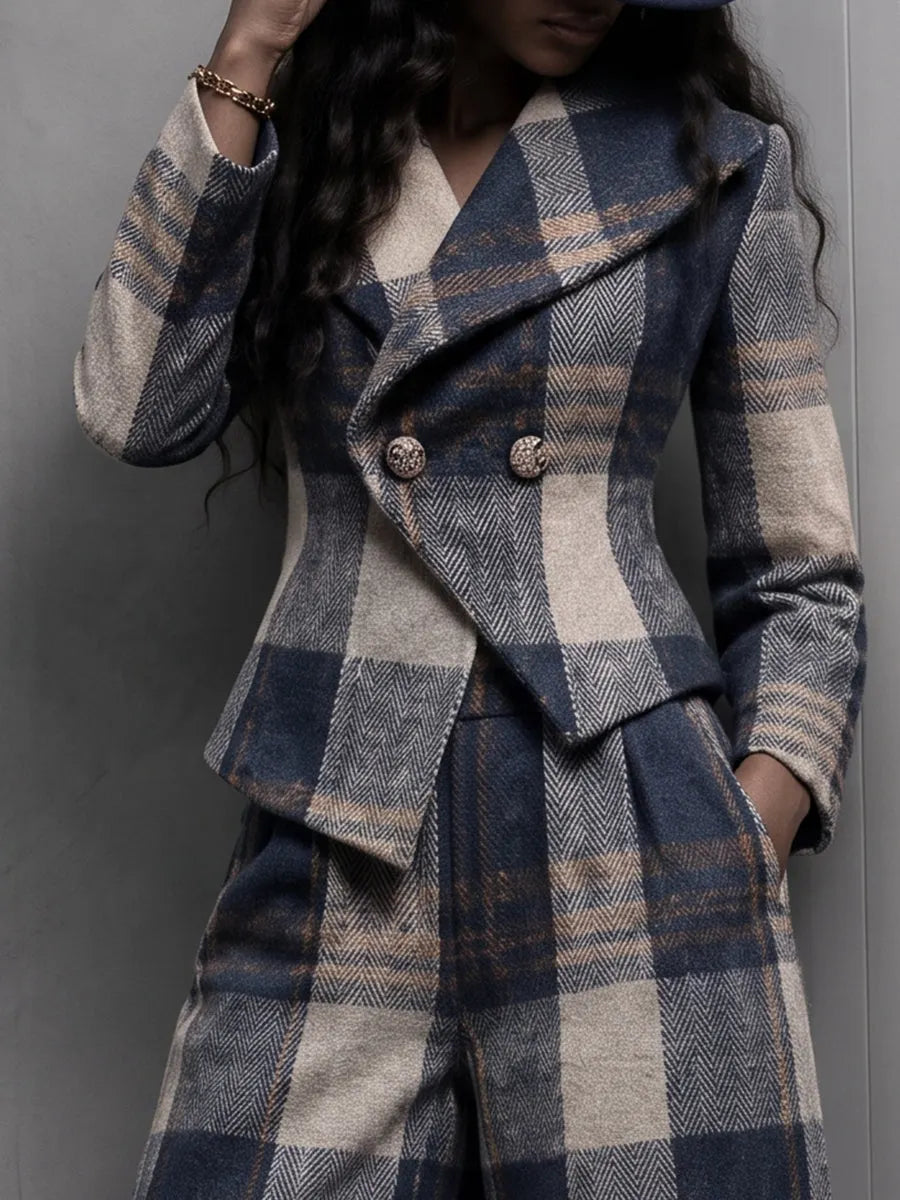 Sophisticated Plaid Wool-Blend Tailored Blazer