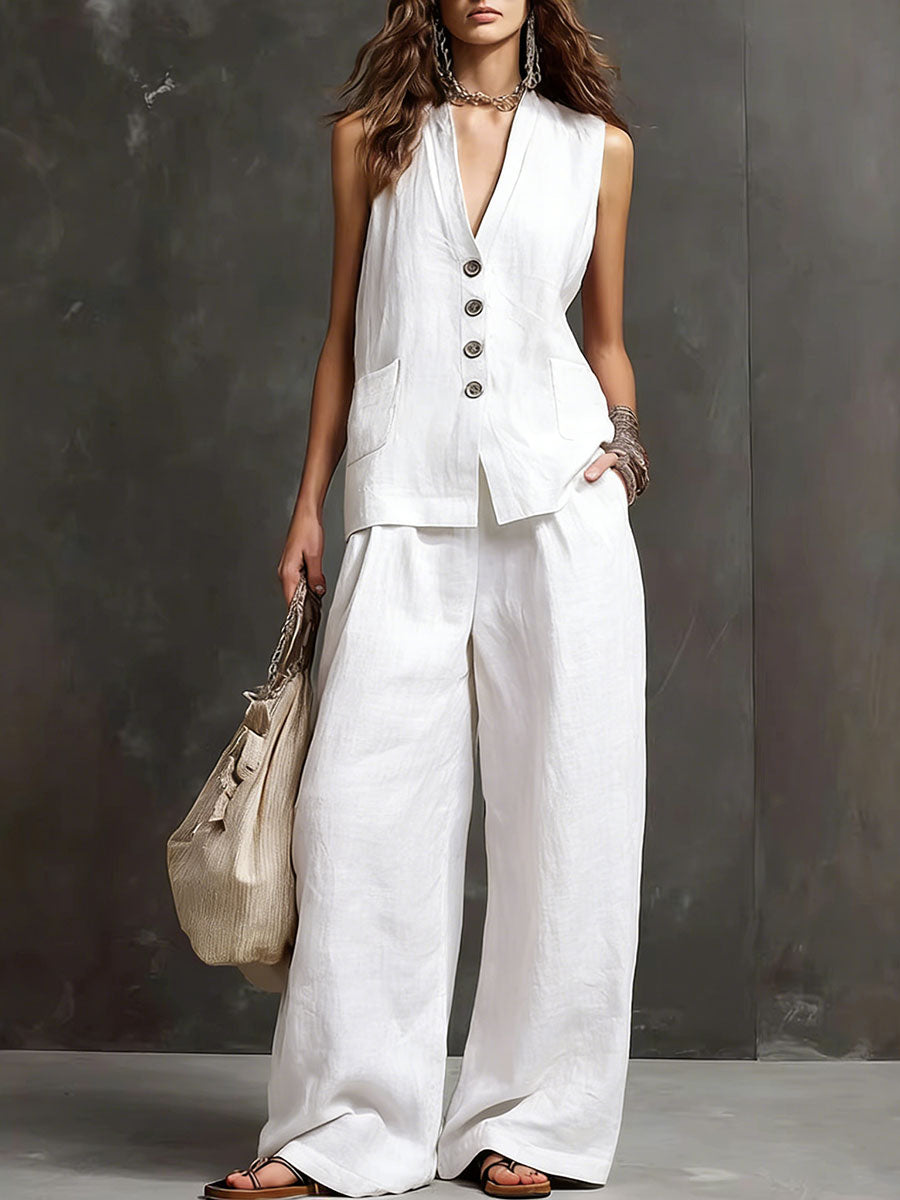 Casual And Cozy Minimalist Linen Two-piece Set