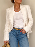 White Tweed Blazer & Wide‑Leg Denim Outfit