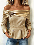 Elegant Metallic Off-shoulder Peplum Top