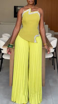 Rhinestone Trim Pleated Pant Set