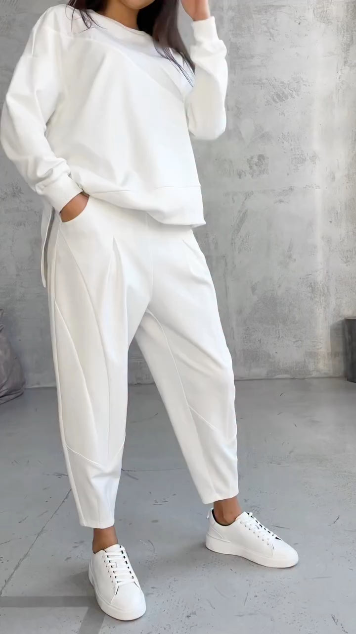 Asymmetrical Side Slit Long Sleeve Loose Jogger Set