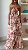 Butterfly Beaded Ruffled Floral Maxi Gown