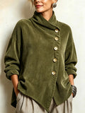 Chic High Funnel Neck Asymmetric Corduroy Top