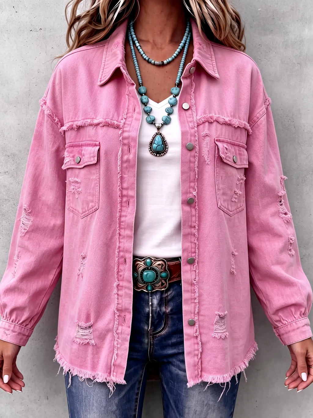 Casual Distressed Raw Edge Denim Jacket