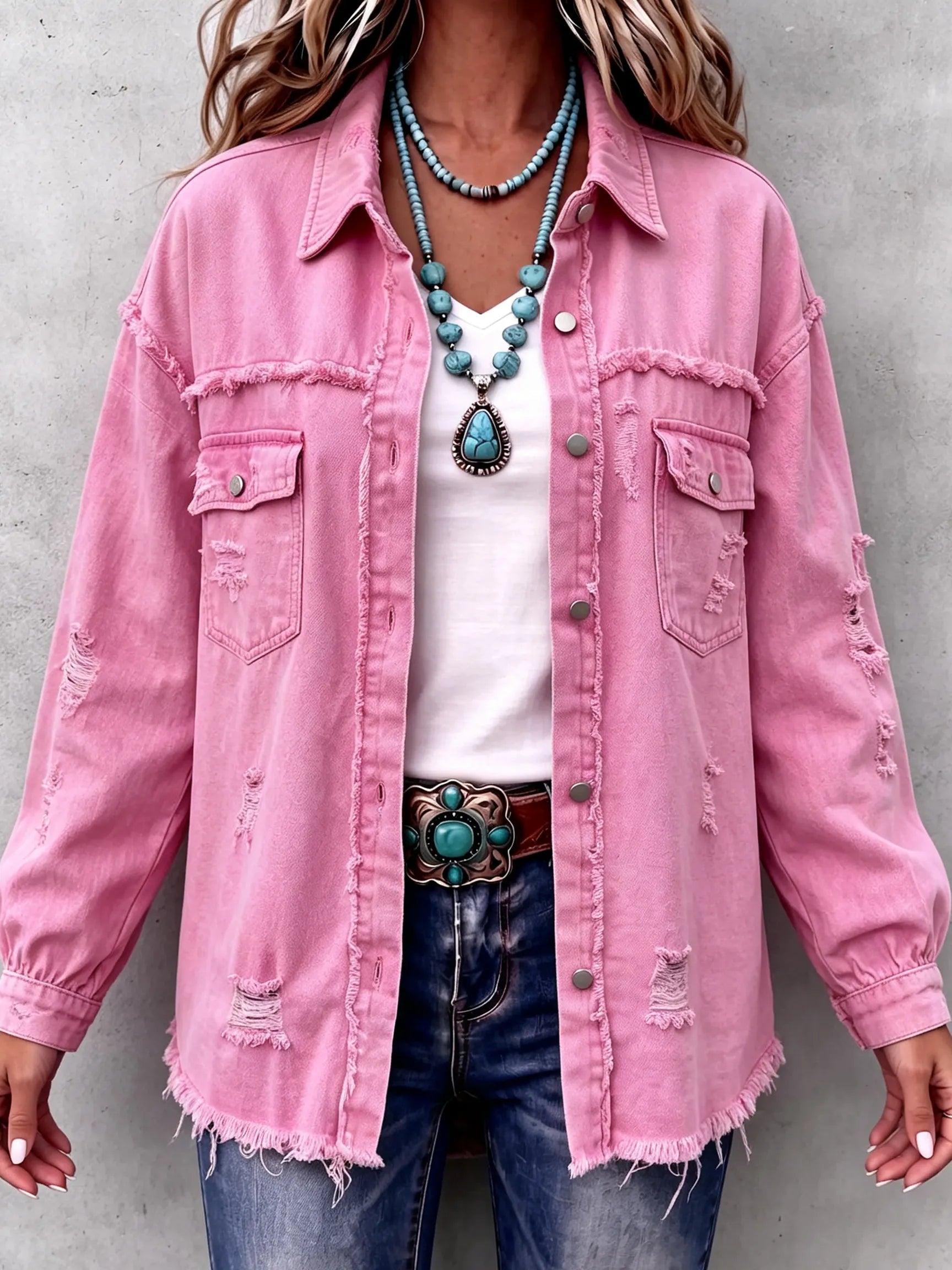 Casual Distressed Raw Edge Denim Jacket
