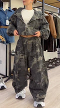 Cropped Jacket And Baggy Pants Two Piece