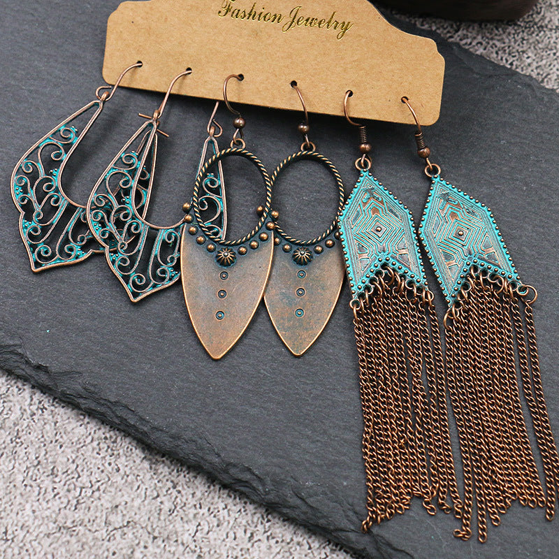 Women's Bohemian Suit Combination Metal Tassel Earrings