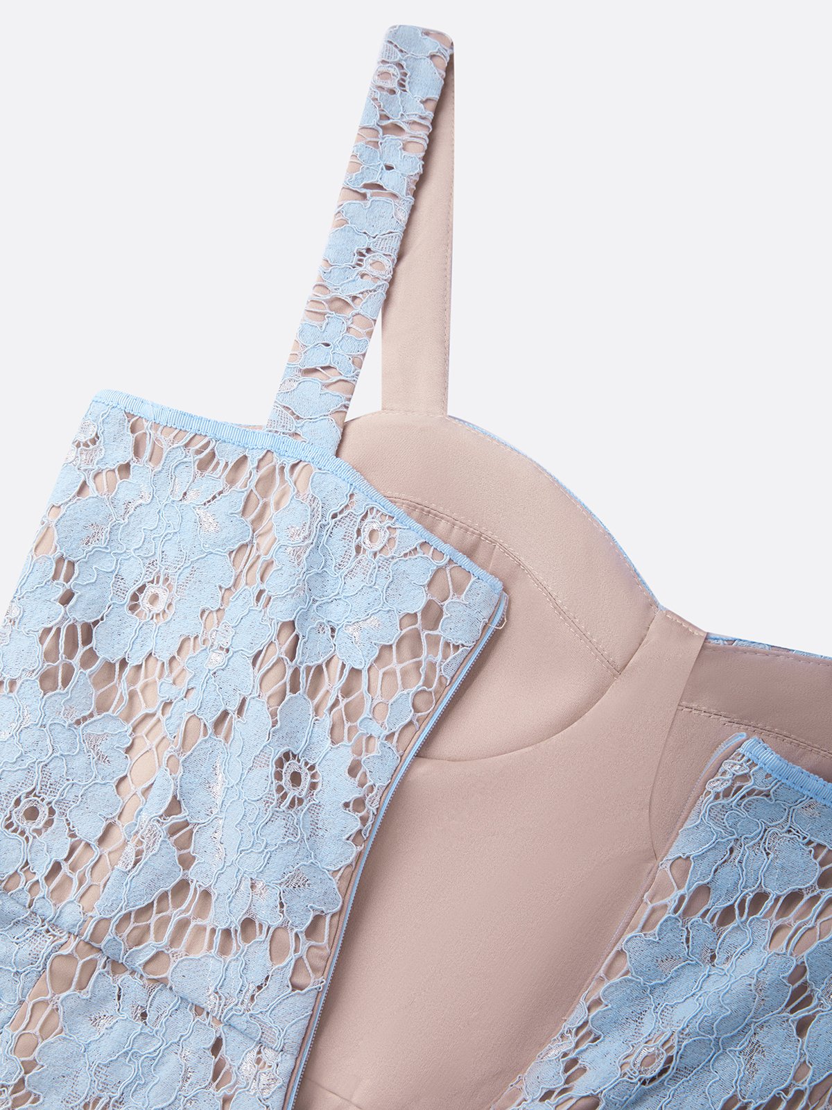 Light Blue Lace Sweetheart Neckline Sleeveless Mermaid Midi Dress
