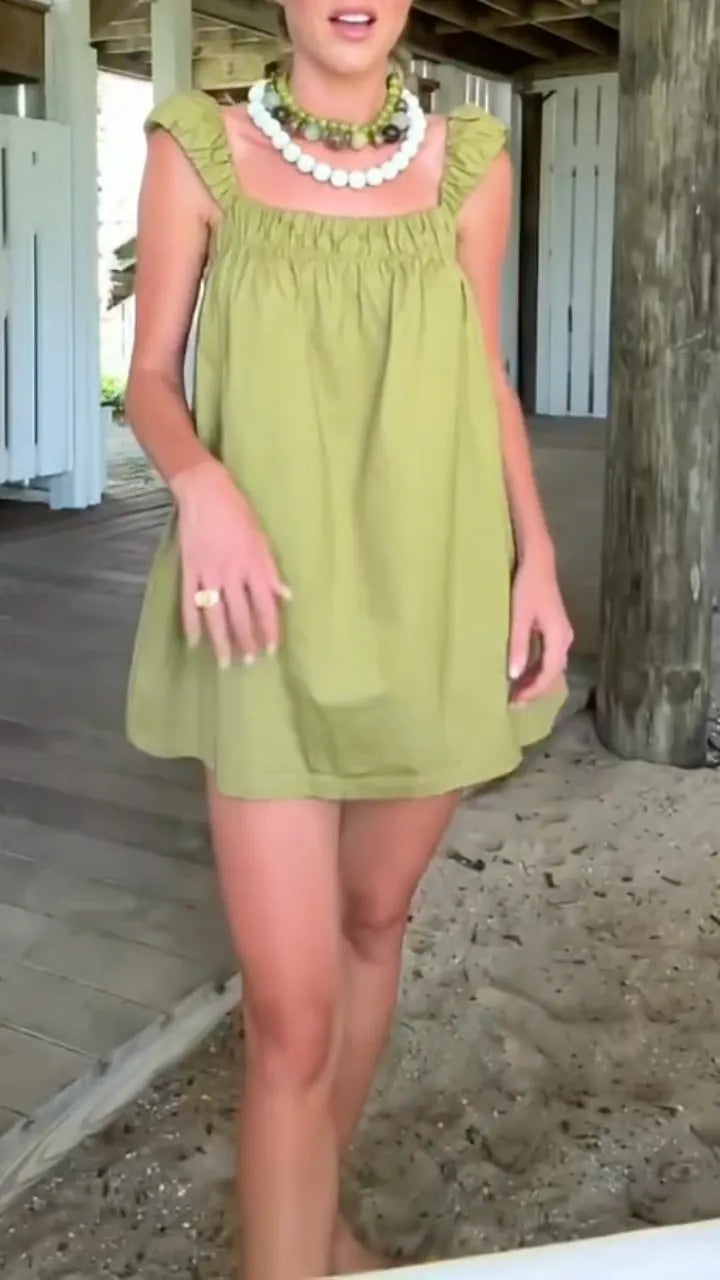 Ruffle Strap Square Neck Mini Babydoll Dress