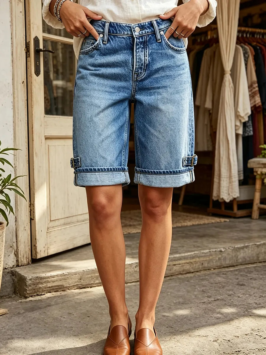 Chic Stretch-denim Bermuda Shorts